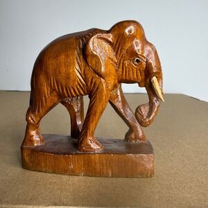 Vintage Hand Carved Wooden Elephant Figurine‎ Sculpture Statue Decor